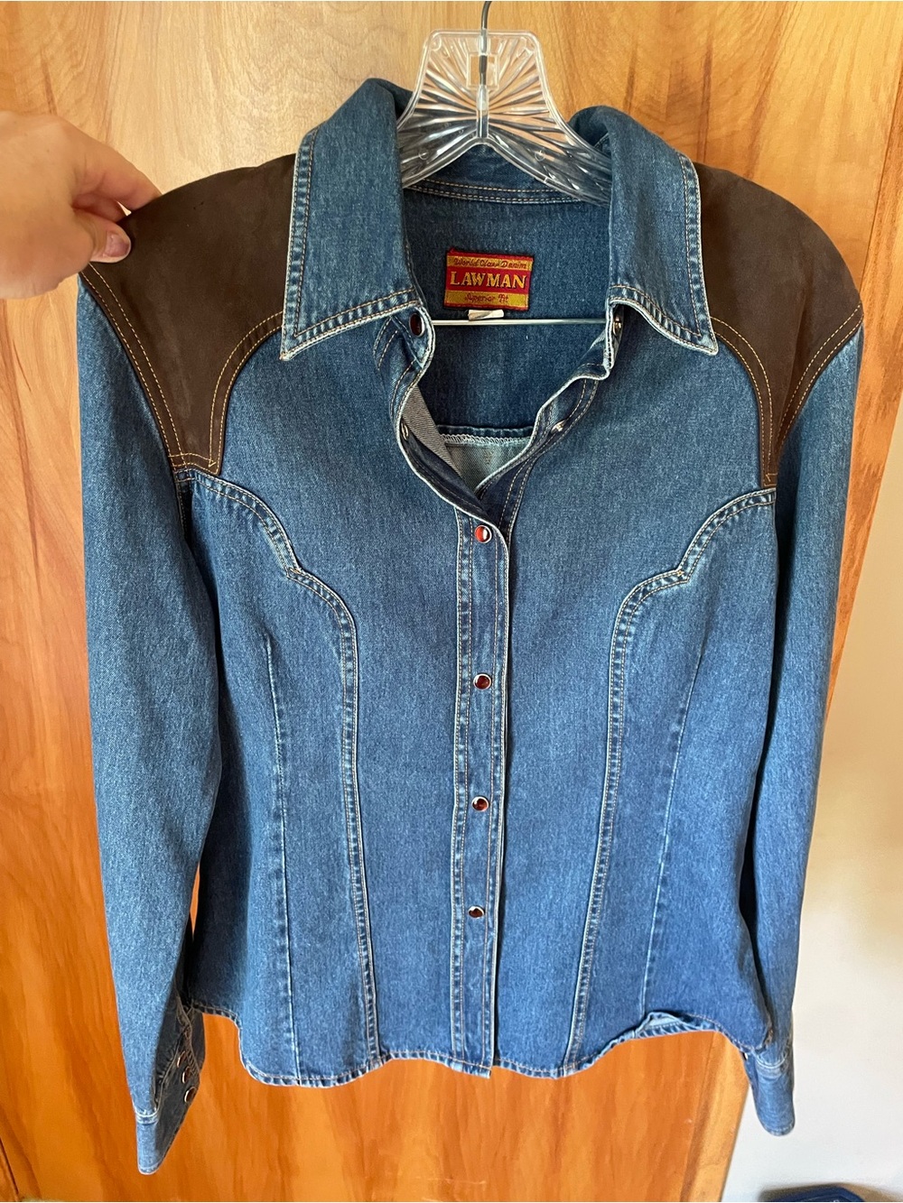 Denim Western Jacket with Brown Shoulder Yokes